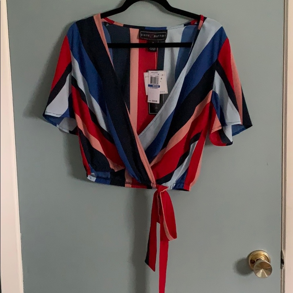 Blue and Red striped crop top